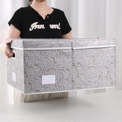 PRANDOM Jumbo Collapsible Storage Boxes with Lids Fabric Decorative Storage Bins Cubes Organizer Baskets with Cover Handles Divider for Bedroom Closet Living Room 23.2x15.7x11.6 Inch 3 Pack - color: Gray, size: XX Large(3-Pack)