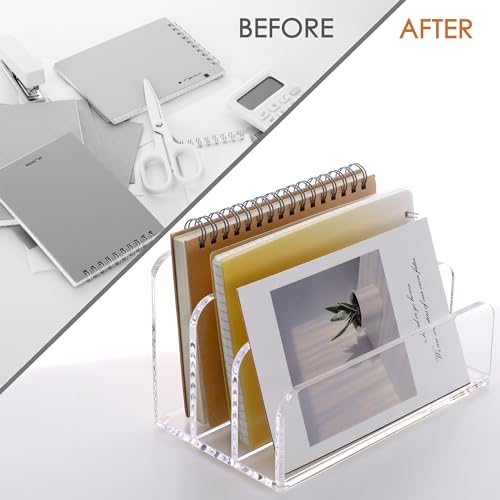 SANRUI 3 Compartments Mail Organizer Letter Holder for Desk ,Vertical Letter Holder,File Sorter Acrylic Desk Organizer Office Supplies,Clear - style: 3 Sections