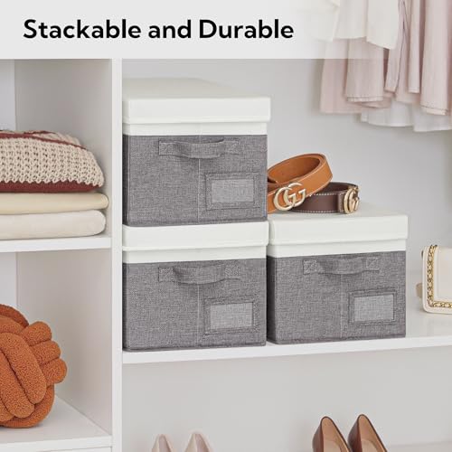 GRANNY SAYS Storage Bins with Lids, Collapsibe Clothes Organizers and Storage, Storage Baskets for Shelves, Decorative Storage Boxes with Lids, 3-Pack, Gray&Ivory - color: White&Gray, size: Medium