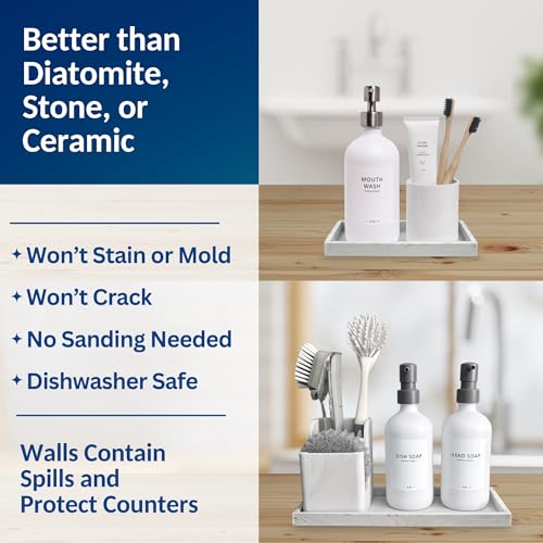 Spacewiser Countertop and Vanity Tray - 2 PC (11” and 7”) Shatterproof Silicone Kitchen and Bathroom Trays for Counter, Kitchen Soap Dispenser Tray, Vanity Trays for Bathroom, Perfume Key Tray - color: Marble Design, size: Set‐ 1 Small + 1 Large