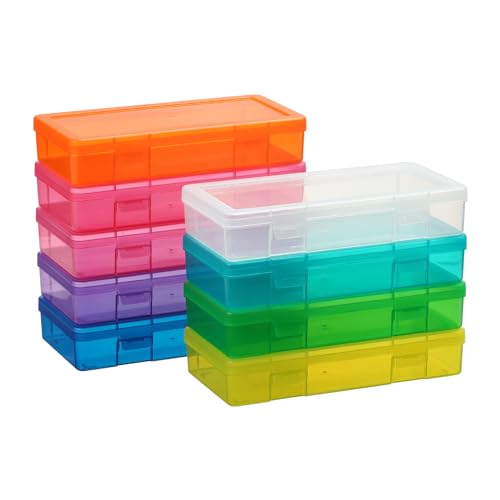 novelinks Plastic Small Storage Bins with Lids for Organizing, Mini Clear Storage Containers and Stackable Storage Box Organizer for Pencil Boxes, Task Boxes, Crayon Boxes (9 Pack Medium -Color) - color: 9 Pack Medium -Color