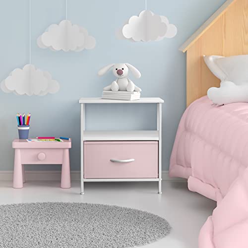 Sorbus 1 Drawer Shelf Storage Nightstand - Kids Bedside Furniture End Table Night Stand with Steel Frame Wood Top & Easy Pull Fabric Bins. Dresser & Chest for Home Bedroom Accessories Office & College - color: Pink, style: 1 Drawer
