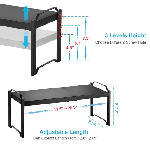 4 Pack Kitchen Cabinet Shelves Organizers, Kitchen Counter Storage Shelf Spice Rack, Expandable Length, Adjustable Height, Stackable, Sturdy 30LBS Bearing, Small Cupboard Tabletop Organizer Shelf Rack - color: Black, size: 4 Pack (L=12.6"-20.5")