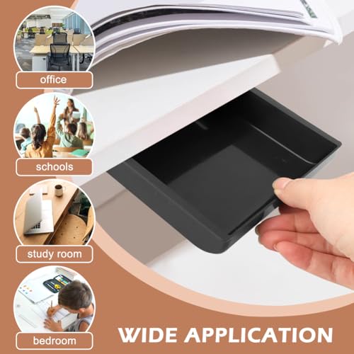 2pcs Under Desk Drawer, Table Hidde-n Slide Out Pencil Holder Self-Adhesive Desk Drawer Storage Tray Attachable for Stationery Home Office School (COLOR:black)