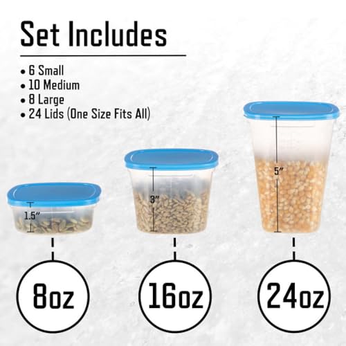 49 Piece Kitchen Containers Storage Set - 24oz, 16oz, and 8oz Plastic Food Storage Containers with Lids and Spinning Carousel for Kitchen Storage Organization, Meal Prep, or Leftovers by Chef Buddy