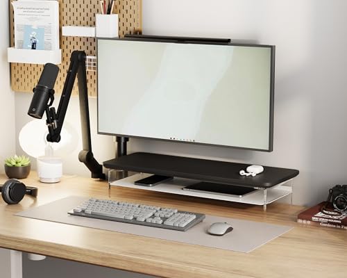 Fenge Acrylic Monitor Stand Riser, 23.6 Inches Monitor Stand with Metal Storage, 2 Tier Acrylic Computer Riser for Desk, Clear Laptop Stand for PC, Laptop, Printer, TV - color: Black, size: 23.6in
