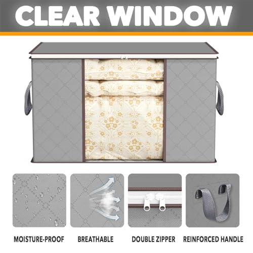 SpaceAid 6 Pack 90L Clothing Storage Bags, Heavy Duty Closet Storage Bins, Extra Large Moving bags, Storage Containers for Clothes, Blankets, Comforters, and Pillows - Gray - color: Gray, size: 6 Pack