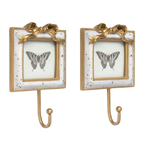 AELS Decorative Wall Hooks with 3"x3" Bow Vintage Picture Frame, Vintage Photo Holder with Golden Hook for Coats, Purses, Towels and Keys, Ideal for Entryway, Bedroom or Wedding Decor, Gift Ideas - color: 3X3