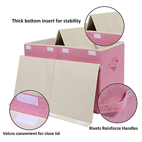 popoly Large Toy Box Chest Storage with Flip-Top Lid, Collapsible Kids Toy Storage Bin Boxes Container for Boys, Girls, Nursery, Playroom, 25"x13" x16" (Linen Pink) - color: Large Pink