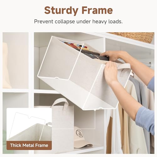 StorageWorks Storage Bins, Shelves Baskets for Organizing, Large Fabric Closet Organizers with Handles, Metal Frame, Beige-Cotton-linen, 2-Pack - color: Beige（Cotton-linen）, size: 16 ½" L x 12" W x 10 ¼" H