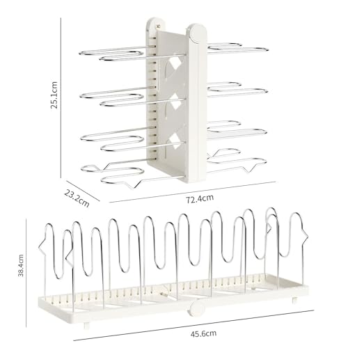 Pots and Pans Organizer under Cabinet,15.35" Height 8 Tier Pot Organizers Rack,Heavy-Duty Pot & Pan Organizer,Adjustable Pan Organizer under Cabinet Kitchen Organization and Storage,White - color: White
