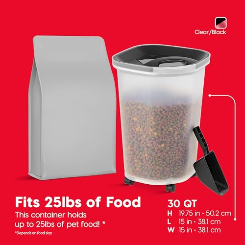 IRIS USA Pet Food Storage Container 25 lbs, Premium 60% Improved Airtight Seal with Air Valve, 2 Cup Scoop, Removable Wheels, Easy to Open - Made in the USA, Black - color: Black, size: 25 lbs