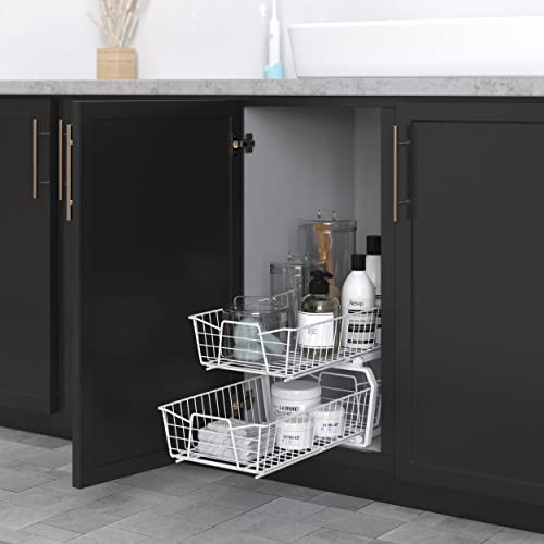 ClosetMaid 11 in. Pull Out Cabinet Organizer, 2 Tier, Heavy Duty, Slide Out Pantry Shelves Drawers for Kitchen, Bathroom, White - color: Two-tier, size: 11-Inch Two Tier