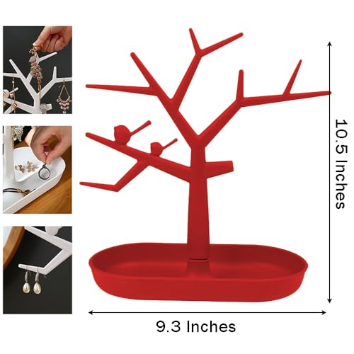 OULIGET Tabletop Key Holder Stand Tree Key Rack,Stand Jewelry Display Necklace Ring Earring Holder Rack,Jewelry Organizer Tray Home Decor for Home Entryway (Red) - color: Red