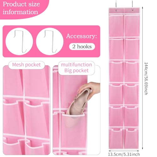GOMAJI Over the Door 12 Pocket Hanging Shoe Organizer, Pink - color: Pink