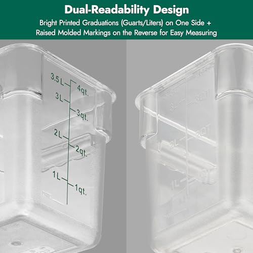 CURTA 4 Pack Food Storage Container with Green Lid - NSF Commercial Grade in 4.0 Qt - Square, Clear, Polycarbonate - color: 4.0 Qt 4-Pack(Green Lids)
