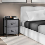 Sorbus Nightstand with 2 Drawers - Bedside Furniture End Table Night Stand with Steel Frame, Wood Top & Easy Pull Fabric Bins - Small Dresser & Chest for Home, Bedroom Accessories & Office - color: Black, style: 2 Drawer
