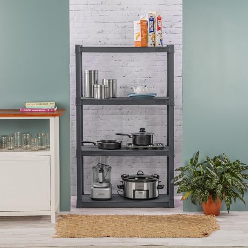Sterilite 4 Shelf Unit, Heavy-Duty Shelving Storage and Utility Rack - Standing Plastic Organizer Shelves for Kitchen, Bathroom, and Garage - size: 4-Shelf, style: 1 Pack