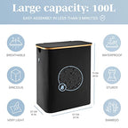 LONBET Laundry Basket with Lid, Made from Breathable Fabric | Aesthetic Clothes Hampers for Laundry with Side Handles & Sturdy Bamboo Frame (40 Gallons - Double, Black) - color: Black, style: 40 Gallons - Double