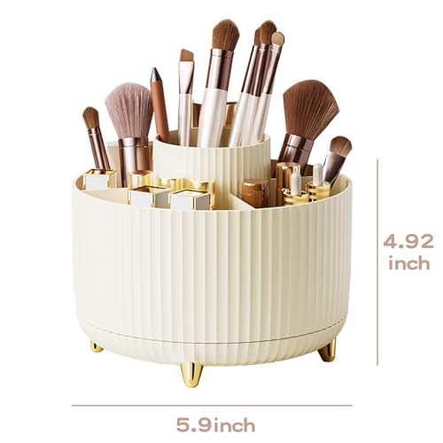 fanado 360° Rotate Makeup Brush Holder Organizer, Makeup Organizers Countertop, Makeup organization and Skincare Storage for Vanity, Desktop, Bathroom (Ivory) - color: Ivory