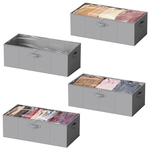 SpaceAid 4 Pack 10" High Under Bed Storage Containers, Large Underbed Storage Organizer Bins with Lids for Bedroom, Dorm, Clothes, Closet Organization, Bed Sheets and Blankets (Gray) - color: Gray