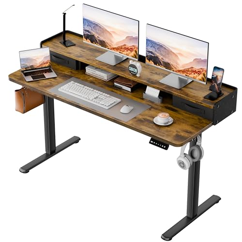 Homall Electric Standing Desk with 2 Drawers, Adjustable Height Computer Desk with Monitor Shelf Sit Stand Table with Splice Board Quick Install for Home Office (Rustic Brown, 48 Inch) - color: Rustic Brown, size: 48 Inch
