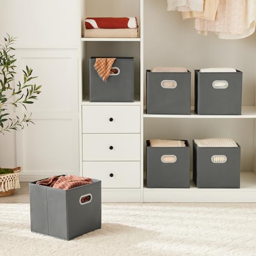 MAX Houser Fabric Storage Bins Cubes Baskets Containers with Dual Plastic Handles for Home Closet Bedroom Drawers Organizers (Cattail Gray) - color: 11 ashy