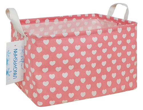 LANGYASHAN Rectangular Storage Bin Collapse Canvas Fabric Cartoon Storage Basket with Handles for Organizing Home Kitchen Boys and Girls Toys Office Closet Shelf Baskets (Rec pink heart) - color: A REC pink heart
