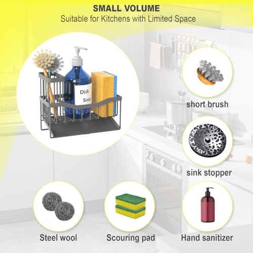 Fssvcd Maifan Sink Caddy Sponge Holder for Kitchen with Brush Holder and Stainless Steel Self Drain Tray, Rustproof Kitchen Sink Organizer for Sponge, Soap Dispenser Storage Accessories Dark Gray - color: Dark Grey
