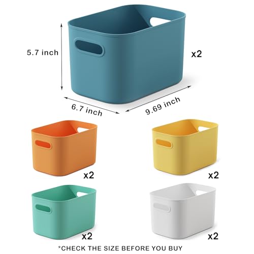 ORGIDOL 10 Pack Colorful Plastic Storage Bins, Storage Container for Organizing, Colored Storage Boxes with Handle for Shelves, Cute Organizer Bins for Craft, Snacks, Cabinet, 9.69x6.7x5.7 inch - color: Colorful, size: 10Pack