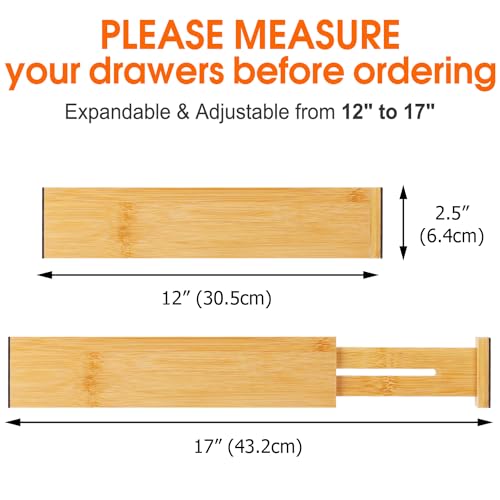 Bamboo Drawer Dividers Organizers, Kitchen Drawer Organizer, Adjustable Drawer Divider for Clothes, Kitchen, Dresser, Bedroom, Bathroom and Office, 4-Pack (Natural, 12-17 IN) - color: Bamboo, size: 12-17 IN