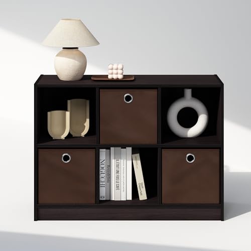 Furinno Cubic Closet Organizers and Storage, 6-Cube Closet Organizer with Bins, Open Shelf Storage, for Wardrobe, Bedroom, Living Room, Dark Walnut - color: Dark Walnut