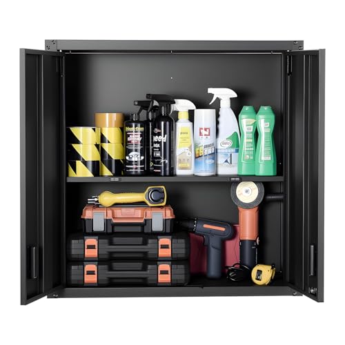 VEVOR Metal Wall Cabinet, 30W x 12.2D x 30H Inch, Steel Floating Hanging Storage Cabinet with Locking Doors and Adjustable Shelf for Garage, Basement, Kitchen, Warehouse Assembly Required, Black - style: Foldable 30" Without Open Grid