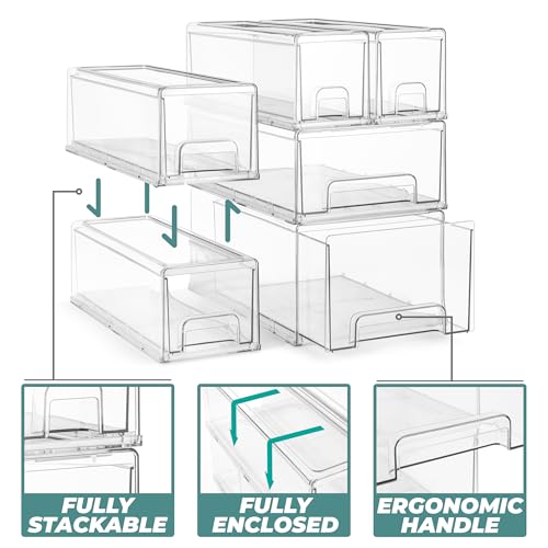 Sorbus Small Wide Clear Stackable Storage Drawers – 2-Pack Plastic Organizer Bins with Handles – Stackable Pull-Out Storage Drawers for Closet, Pantry, Office, Bathroom, Craft, and Toy Organization - color: 2 Pack, size: Small Wide