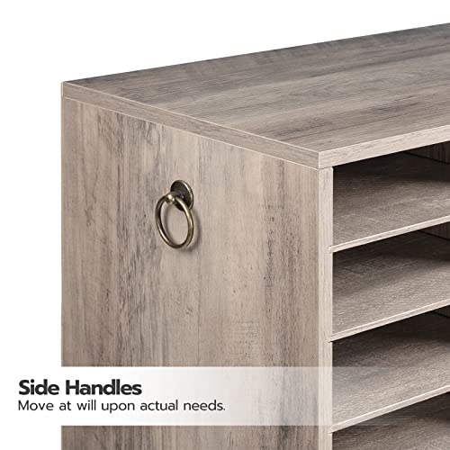 HOOBRO Literature Organizers, 12 Compartments Office Mailbox with Adjustable Shelves, Wood Countertop Literature Sorter for Office, Home, Classroom, Mailrooms Organization Greige BG12WF01 - color: Greige, size: 18.9"L