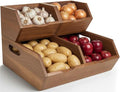 Potato and Onion Storage Bin Set of 3 – Stackable Acacia Wood Onion Storage & Vegetable Baskets for Kitchen Pantry | Wooden Onion and Potato Storage Bins for Potatoes, Garlic & Fruit