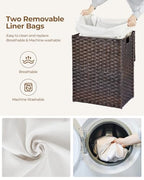 Greenstell Laundry Hamper with Lid, 90L Clothes Hamper with 2 Removable Liner Bags & 2 Mesh Laundry Bags, Handwoven Synthetic Rattan Laundry Basket for Clothes, Toys in Bathroom, Bedroom Brown - color: Brown, size: 90L (18.1 x 13.0 x 23.6 inches)