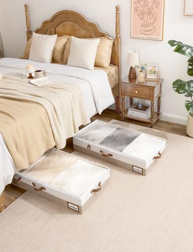 StorageWorks Large Under Bed Storage Containers with Handles and Label Holder, 2 Pack Ultra-thick Fabric Underbed Bins, Closet Organizer for Clothes, Blankets, Sweater - color: Brown & White, size: Large-without Wheels