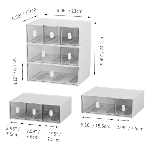 Desktop Storage Drawers, Plastic Desk Organizer with 6 Drawers, Modular Stackable Toolbox Units for Office Stationary, Makeup Container, Bathroom Countertop (3 Tiers, White & Clear) - color: 3 Tall Layers & 6 Drawers, White & Clear