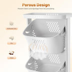 Laundry Basket 3 Tier with Wheels, Stackable Clothes Hamper Organizer, 55LBS Load Rolling Storage Cart for Bedroom, Bathroom, Laundry Room, Dormitory, White