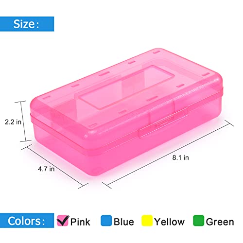 Tamaki 1 Pack Plastic Pencil Box Large Capacity Pencil Boxes Clear Boxes with Snap-tight Lid Stackable Design and Stylish Office Supplies Storage Organizer Box, Pink - color: Pink