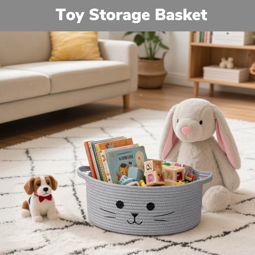 13.8" x 6" Cat Toy Basket, Woven Basket for Living Room Home Décor, Medium Empty Gift Baskets for Nursery, Cotton Rope Baskets for Cats Bed, Grey - color: Gray, size: 13.8"W x 6"H