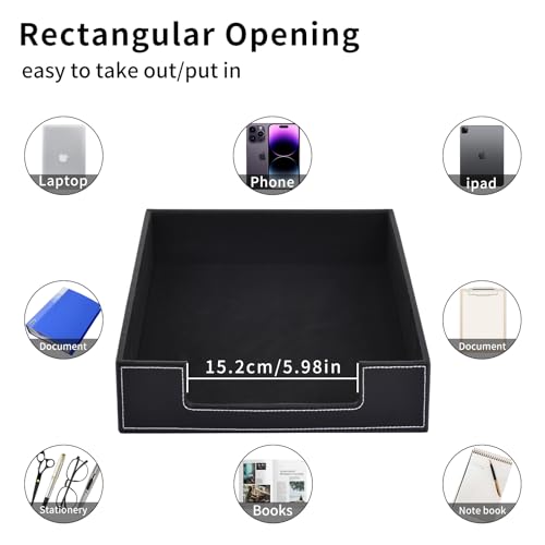 Leather Letter Tray, Office Supplies Desk Organizer for Mail Paper Files Magazines Jewelry Cosmetics,Luxury Letter Holder&Multipurpos Stackable Office Desktop Storage Box ,Black - color: Black