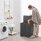 Lifewit Double Laundry Hamper with Lid and Removable Laundry Bags, Large Collapsible 2 Dividers Dirty Clothes Basket with Handles for Bedroom Laundry Room Closet Bathroom College, 155L Black - color: Black, size: 155L