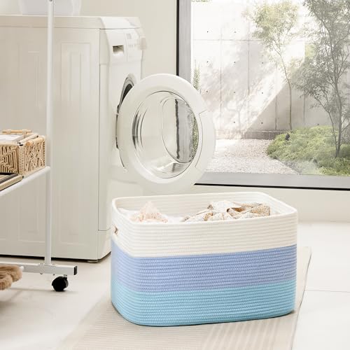 Artfeel Blanket Basket,Rectangle Woven Baskets for Storage,100L Laundry Basket for Decorative Nursery Blanket,Toys,Dirty Clothes and Magazine in Shelves,Baby Room,and Living Room - color: Blue, size: 100L