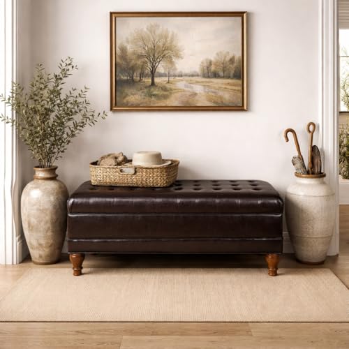HomePop Deluxe Tufted Storage Bench with Hinged Lid, Espresso - color: Espresso