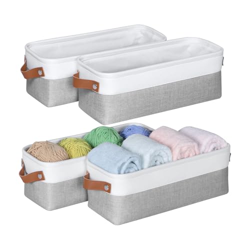 Kntiwiwo Small Fabric Storage Bins, 15x6x5 inch Narrow Storage Baskets 4-Pack Long Storage Basket for Organizing with Handles, Decorative Basket for Closets, Shelves, Toilet Paper, Grey - color: Grey, size: 15" x 6" x 5"