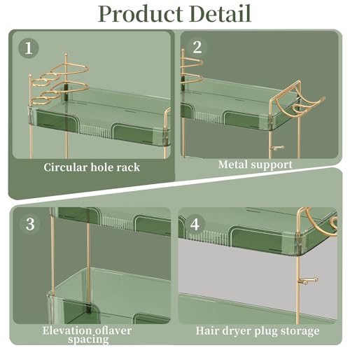 Akinbas 3 Tier Bathroom Organizer Countertop Makeup Perfume Tray Skincare Organizer Comes with Hair Dryer Rack and Toothbrush Holder for Bathroom Dresser Vanity (Green) - color: Green, size: NEW-3 Tier