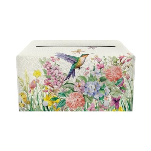 Hummingbird Flower Tissue Box Cover PU Leather Facial Tissue Durable Waterproof Tissue Cover Bathroom Decorative Lightweight Dispenser Box Holder for Dresser - color: Hummingbird Flower