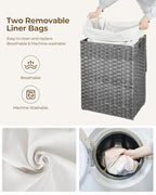 Greenstell Laundry Hamper with Lid, 90L Clothes Hamper with 2 Removable Liner Bags & 2 Mesh Laundry Bags, Handwoven Synthetic Rattan Laundry Basket for Clothes, Toys in Bathroom, Bedroom Grey - color: Gray, size: 90L (18.1 x 13.0 x 23.6 inches)